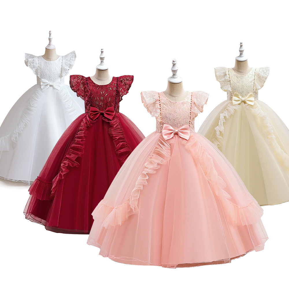 Nuevo vestido de niña de las flores, vestido de princesa de malla, vestido largo de actuación para niños, vestido largo bordado tridimensional, vestidos para niños.