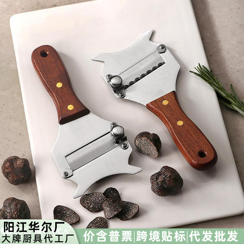 In-Stock 430 Stainless Steel Truffle Knife with Wooden Handle, Black Truffle Slicer, Kitchen Tool, Cheese and Chocolate Grater