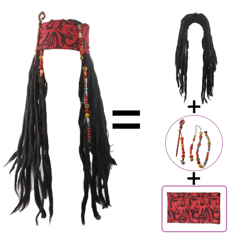 Cross-Border Halloween Masquerade Props Holiday Wig Pirates of the Caribbean Captain Jack Sparrow Headscarf Wig Cos Cross-Border Halloween Masquerade Props Holiday Wig Pirates of the Caribbean Captain Jack Sparrow Headscarf Wig Cos