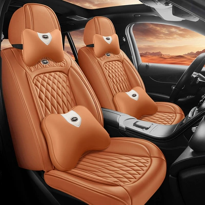 2026 New Model Full-Coverage Five-Seater Seat cushion, seat cover - champagne-orange-deluxe-edition-new-mesh-five-seater