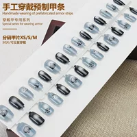 Популярные носимые ногти Xiaohongshu, элитный синий маникюр «кошачий глаз», готовые ногти, накладные ногти с черным котом из мультфильма