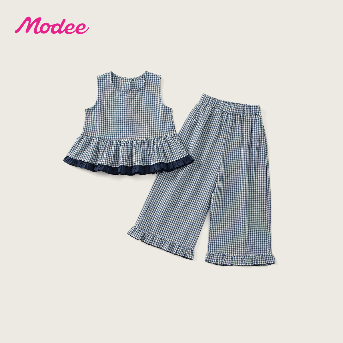 Girls' Plaid Set 2026 Summer New Arrival for Toddlers and Little Girls: Korean Style Sleeveless Top with Lace Wide-Leg Pants Two-Piece Set