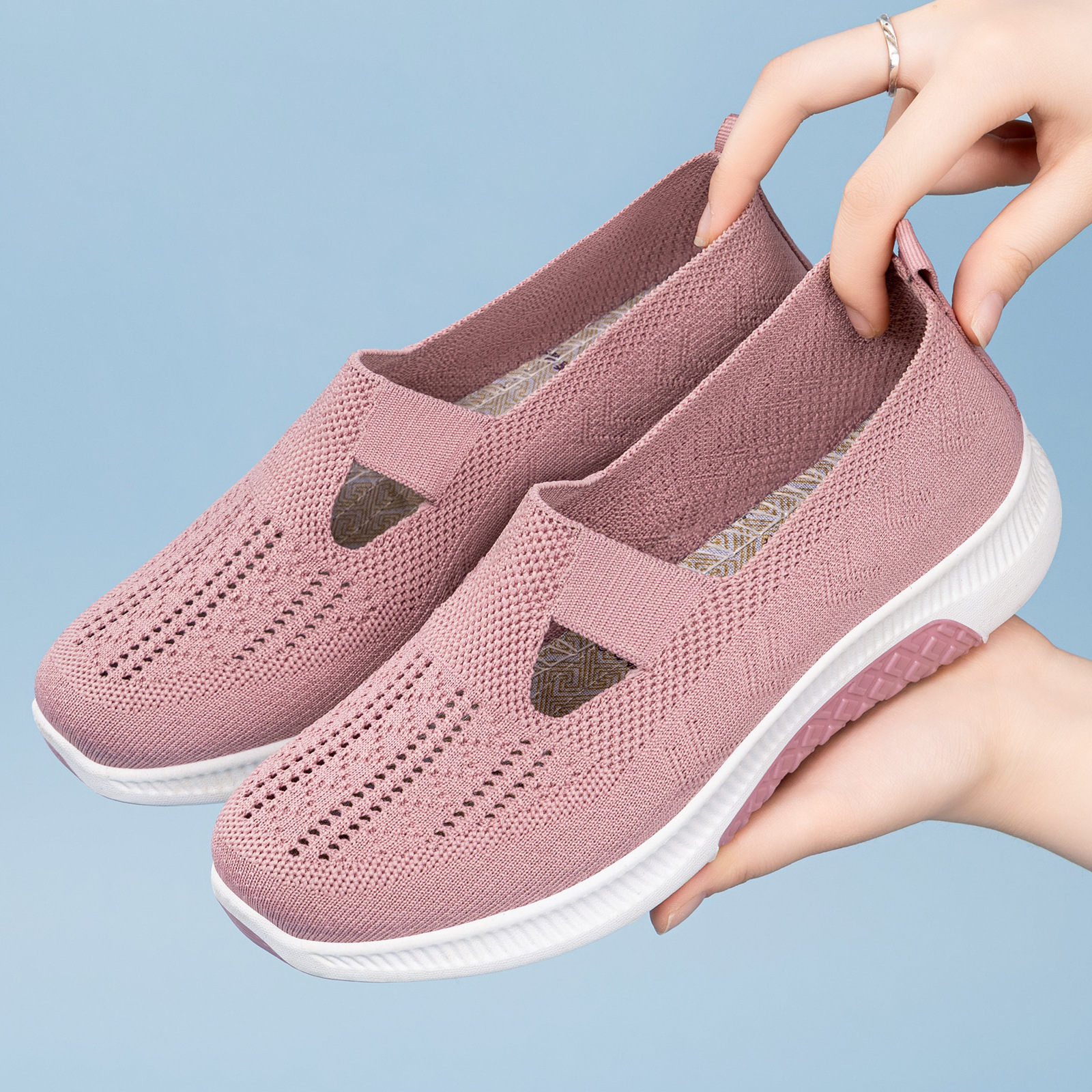 Zapatos de mujer transfronterizos explosivos zapatos de mujer zapatos casuales de tejido superficial zapatos de tela cómodos zapatos de malla transpirables ligeros zapatos únicos