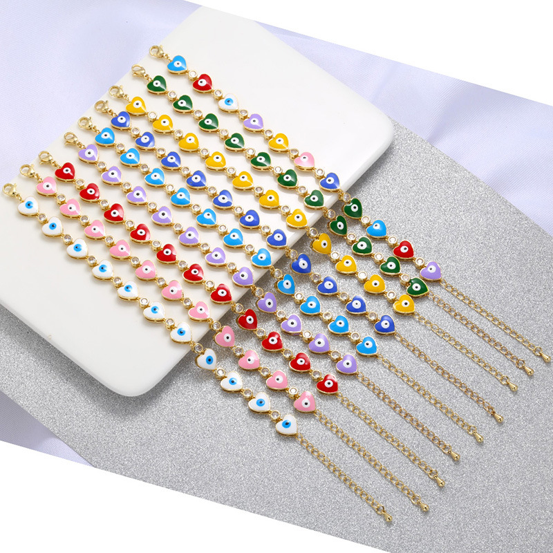 Fashion Devilu0027S Eye Heart Shape Copper Bracelets Enamel Inlay Artificial Gemstones Copper Bracel
