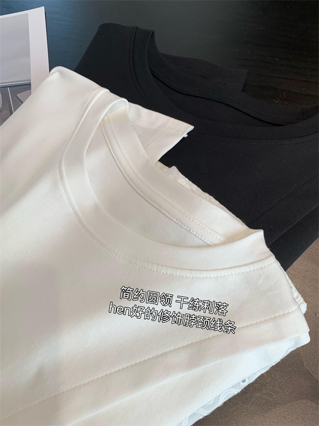 Design sense: Unconventional irregular hollowed-out embroidery patchwork hem, loose short-sleeved T-shirt for women, Spring/Summer 2025 G032206 pic 7