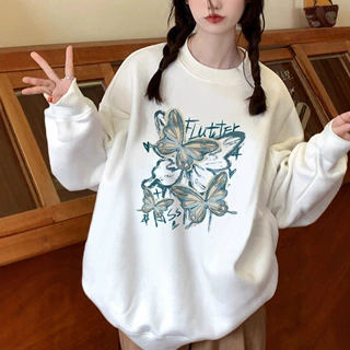 秋冬oversize加绒圆领卫衣男女上衣特别情侣装潮牌班服保暖打底衫