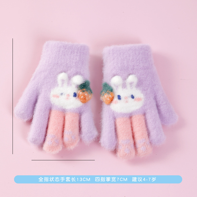 儿童手套秋冬女孩学生五指半翻盖可爱手套玩雪男童保暖写字新款|undefined