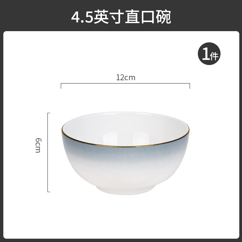 Tangshan tazón doméstico nuevo tazón de fideos hueso porcelana cubiertos sopa tazón de pintura dorado color gradiente puede microondas tazón de cerámica