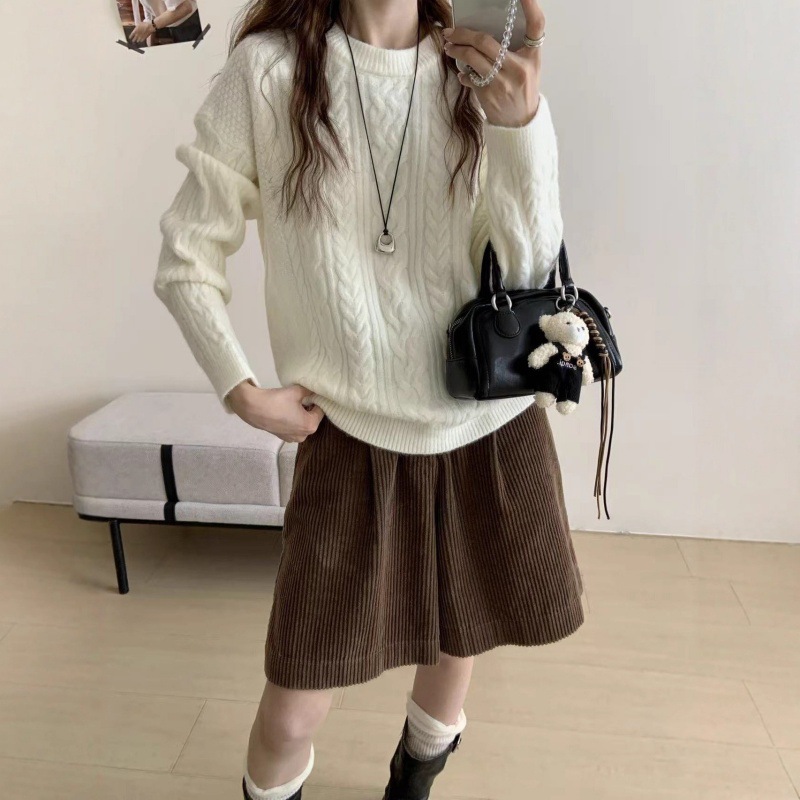 韩系复古温柔风麻花软糯套头毛衣女秋冬款休闲百搭松弛感针织衫女