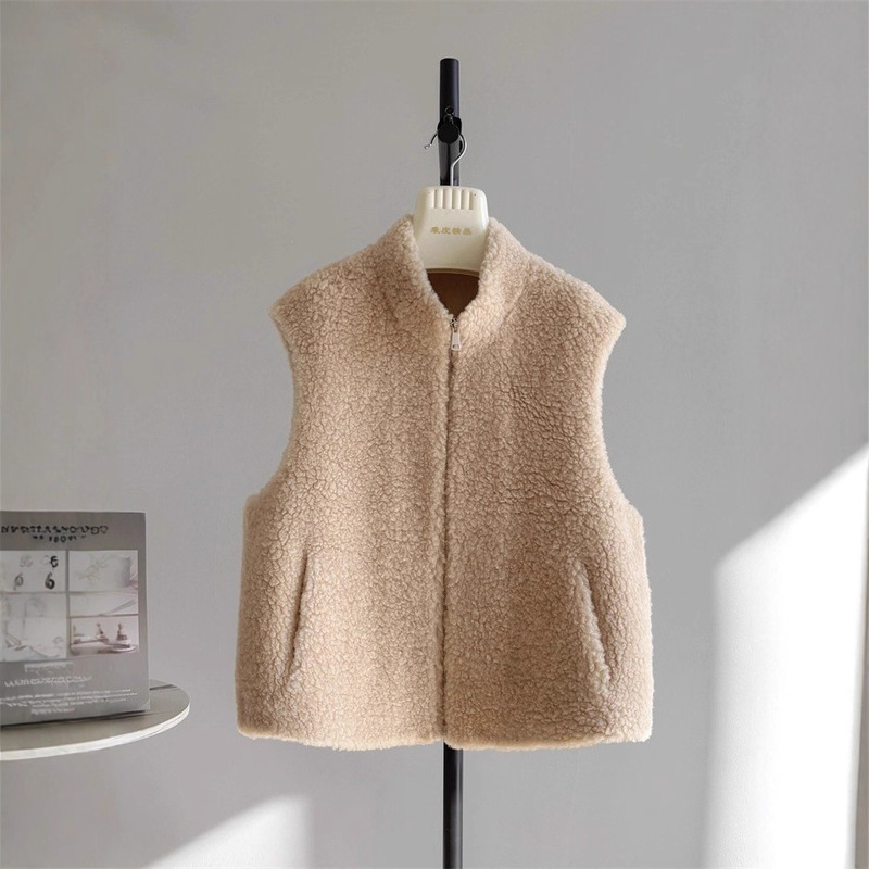 100% Premium Lamb Wool Slimming Real Wool Full Wool Integrated Vest Short Sleeveless Jacket for Women