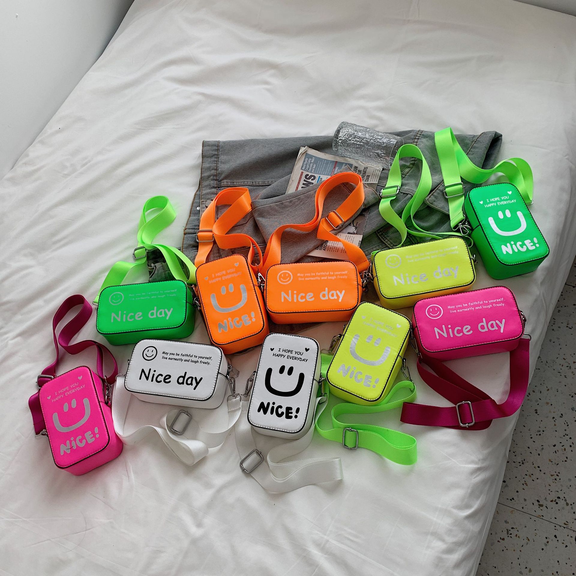 Fashion Fluorescent Color Letter Messenger Small Square Bag display picture 21