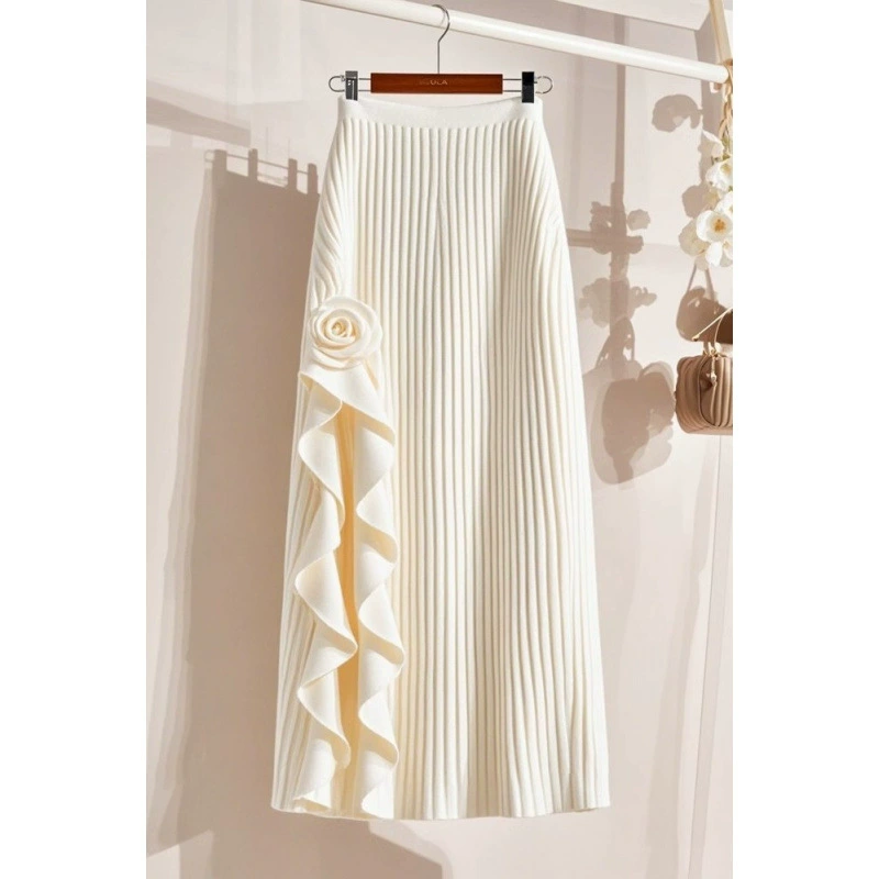 Асимметричная юбка-трапеция в корейском стиле с розами для женщин, весна-осень 2025, новая, высокая талия, стройнящая, сексуальная, средней длины