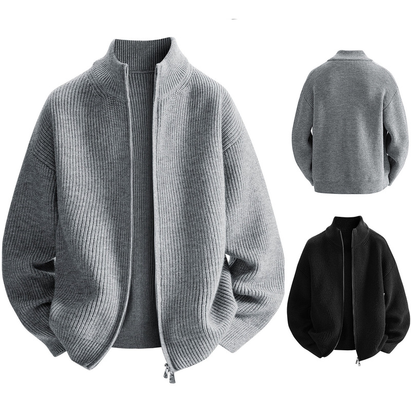 Men's Knit Sweater Autumn Winter Popular Loose Cardigan Stand Collar Trendy Brand Foreign Trade Wholesale Solid Color Zipper Men's Knit Sweater Autumn Winter Popular Loose Cardigan Stand Collar Trendy Brand Foreign Trade Wholesale Solid Color Zipper