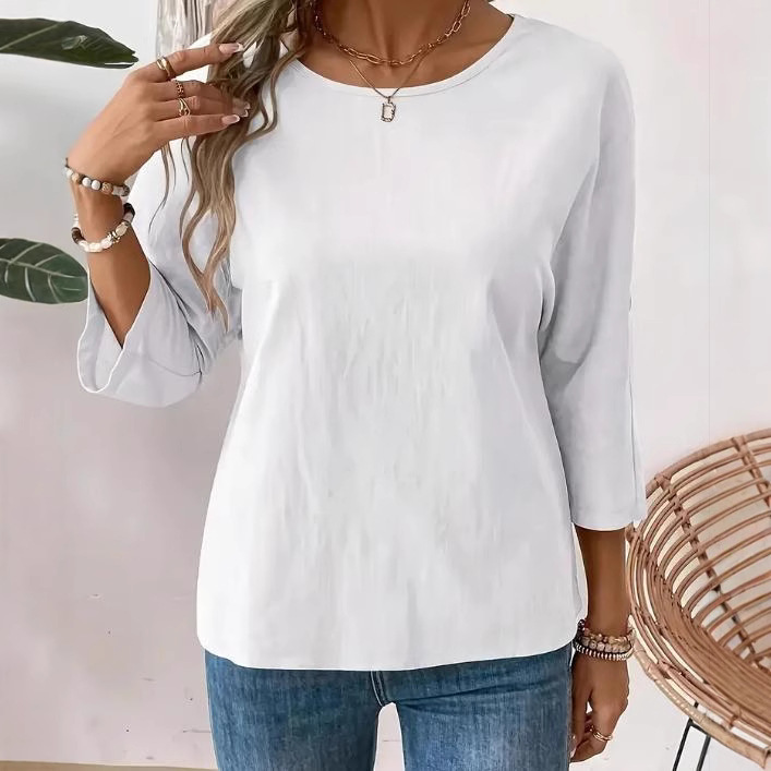 solid color design elegant shirt with a round collar for leisure