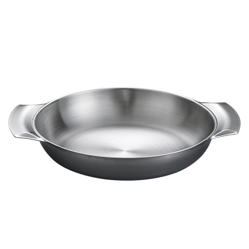 Korean stainless steel deep round plate golden double ear snack plate dessert pasta plate creative baked rice plate small dry pot baking pan