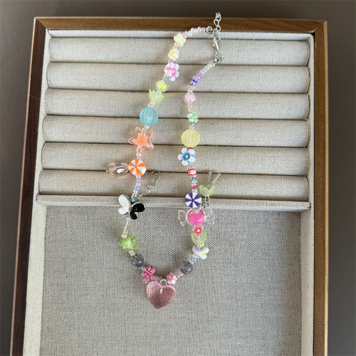 Sweet Summer Girl Dopaamine Girl Clavicle Chain Sweet Cool Hot Girl Heart Star Rainbow Candy Bead Necklace 