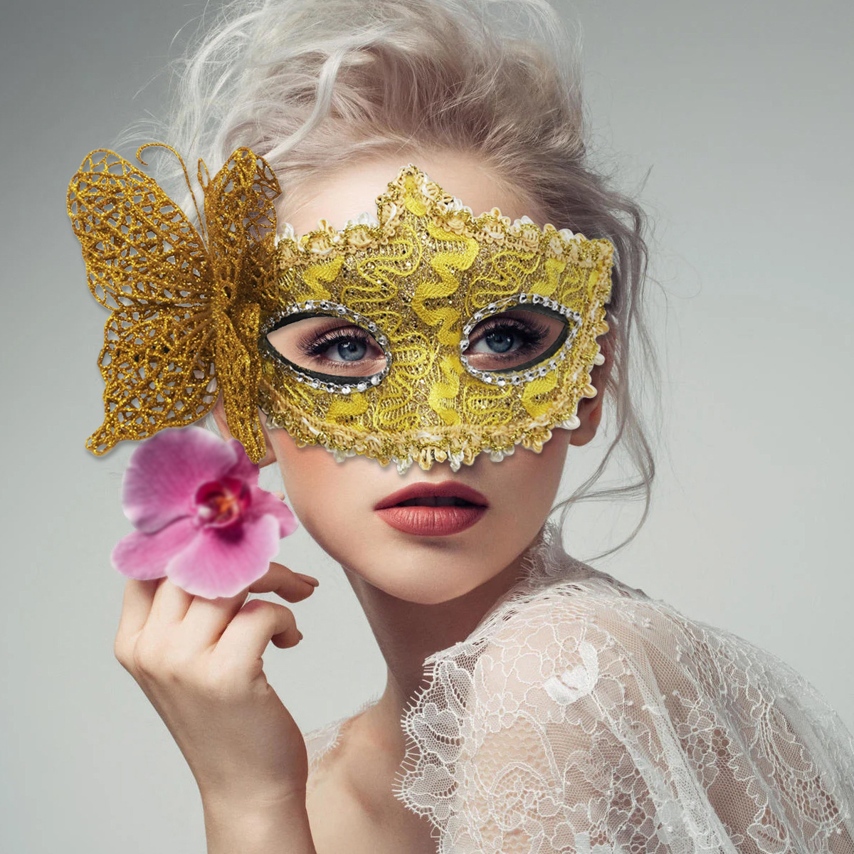 Carnaval transfronterizo lateral mariposa máscara de mitad de cara veneciana de alta calidad fiesta de baile pintada máscara de pareja para hombres