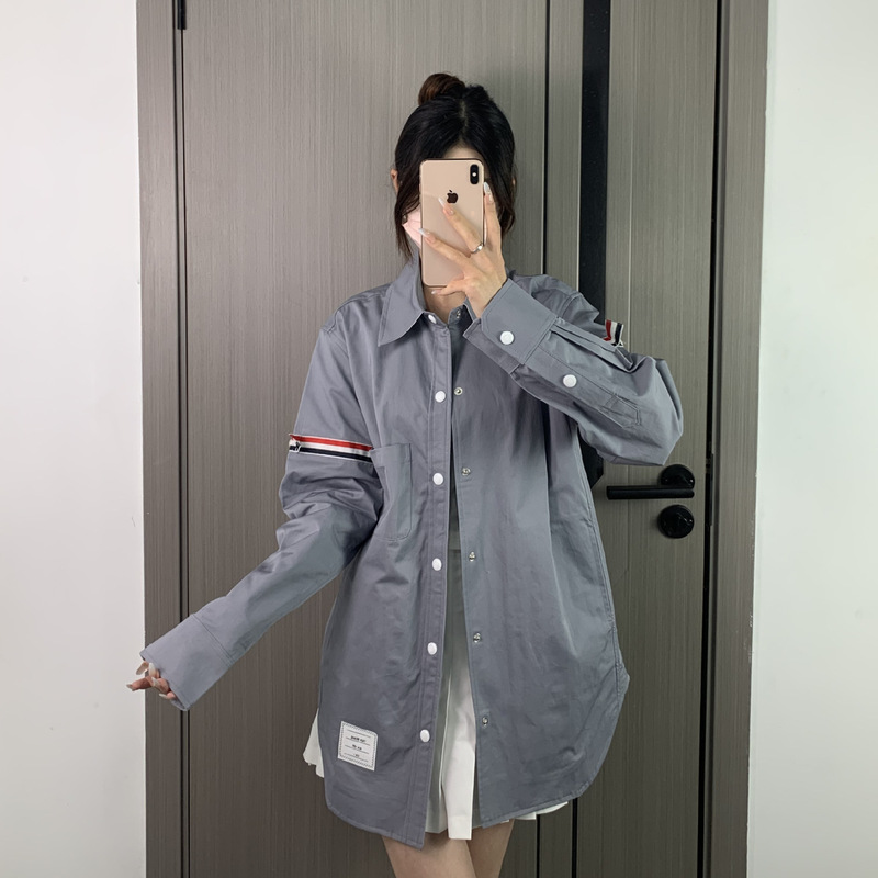 【】Factory Direct Sales High-Quality Spring and Autumn Double-Sided Striped Long-Sleeve Pure Cotton Women's Shirt Jacket