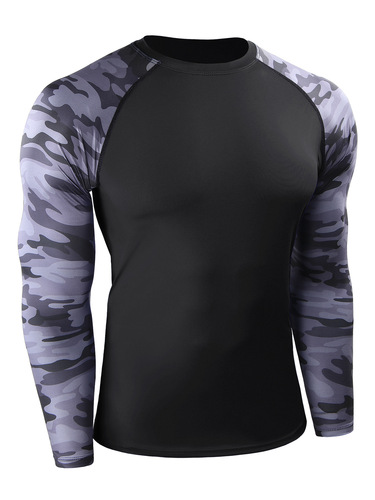 Autumn and Winter Men's Long-Sleeved Printed Sports T-Shirt—Thermal Base Layer for Running, Marathons, and Fitness—Compression Wear