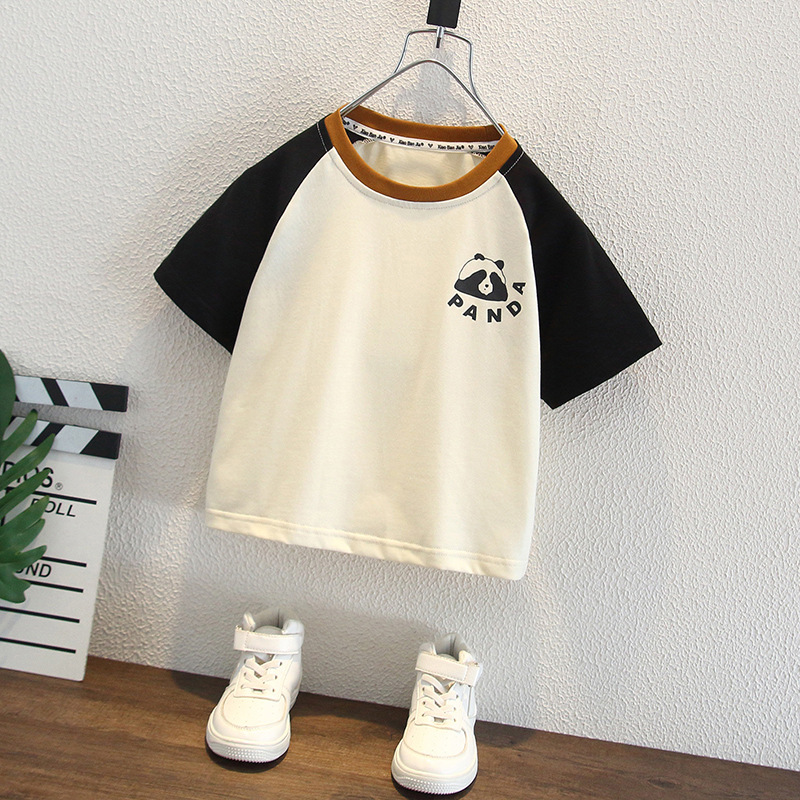 7984 Camiseta de panda para niños delgada 2025 verano nuevo estilo para niños y niñas top estilo occidental bebé color de manga corta T mujer