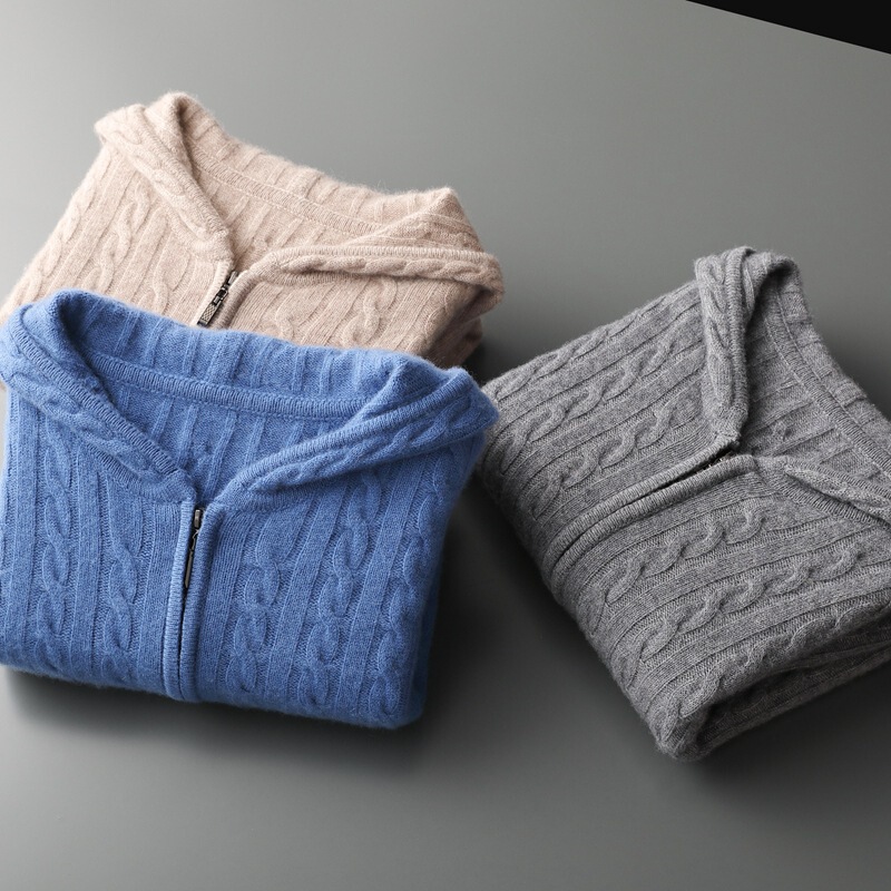 2024 New Autumn and Winter Cashmere Cardigan Men's Hooded Sweatshirt Loose Long-Sleeved Thickeneded Twist Knitted Sweater Jacket 2024 New Autumn and Winter Cashmere Cardigan Men's Hooded Sweatshirt Loose Long-Sleeved Thickeneded Twist Knitted Sweater Jacket