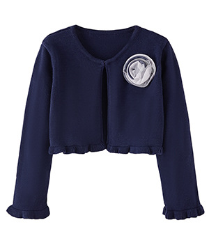 Cardigan en tricot à dentelle florale pour filles et mères – Pull en coton doux pour le printemps et l'automne pour tout-petits et enfants (3-8 ans, 100-140 cm) – Bleu marine et rose_voghion.com