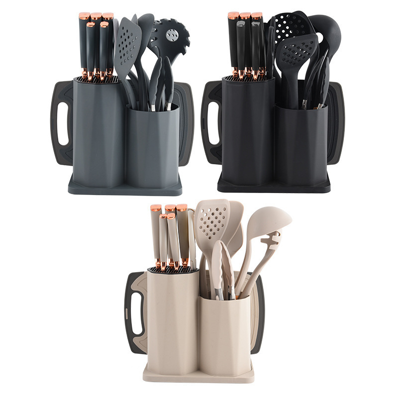 Cuerpos de cocina de silicona de mango de madera 15 piezas de cocina antiadherente cocina de cocina de barril de almacenamiento 15 piezas de cocina de silicona