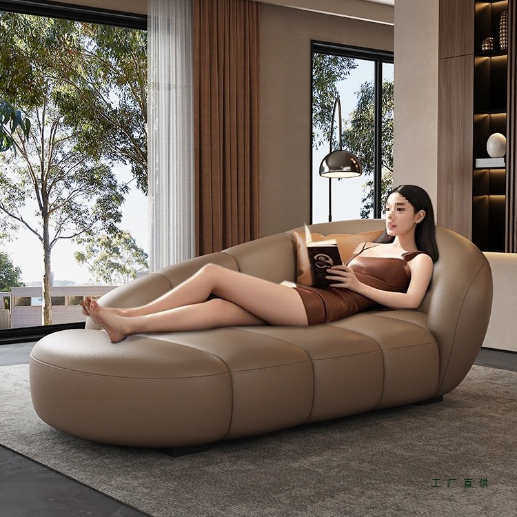 High-End Genuine Leather Chaise Lounge for Modern Living Rooms in Small Villas, Chaise Longue for Beauty, Bedroom Lazy Recliner Sofa