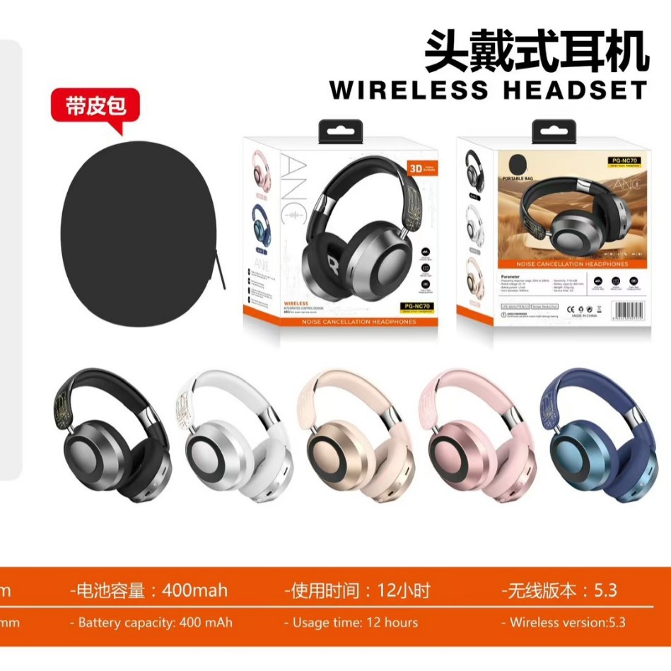 Nuevos auriculares Bluetooth con reducción activa de ruido ANC transfronterizos, duración de la batería ultralarga, auriculares de radio plegables simples