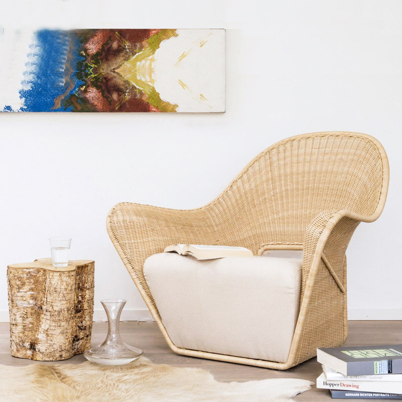 Outdoor rattan chair, cabin sofa, indoor furniture, Nordic and Southeast Asian style rattan armchair, hotel sample room balcony leisure chair