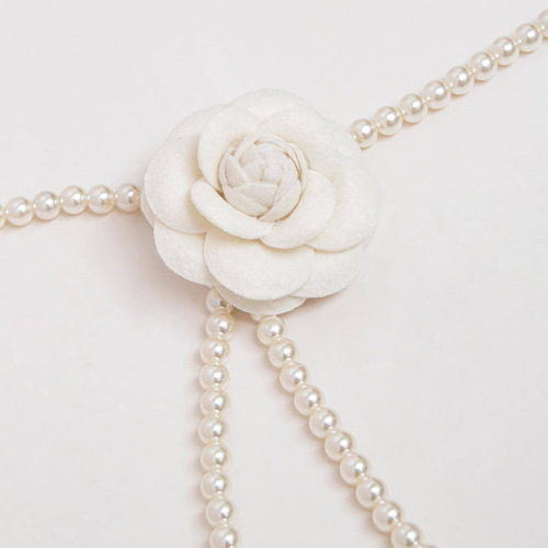 Lady Elegant Pearl Fabric Flower Sweet Fashion High Tea Flower Waist Chain Texture Hanfu Dress Decorative Belt