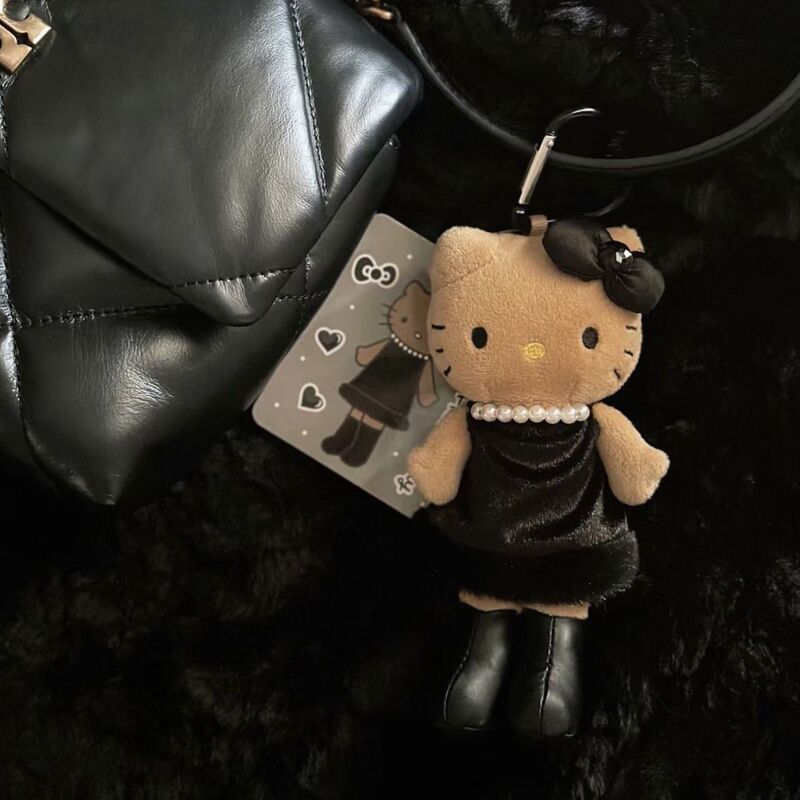 Long-Legged Cat New Kt Celebrity Style Leopard Print Black and Pink Plush Toy Girl Heart Bag Pendant Keychain Gift Event