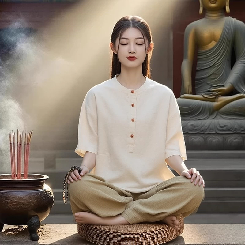 居士服女款夏季棉麻禅意佛系素衣中式国风打坐冥想禅修太极服套装
