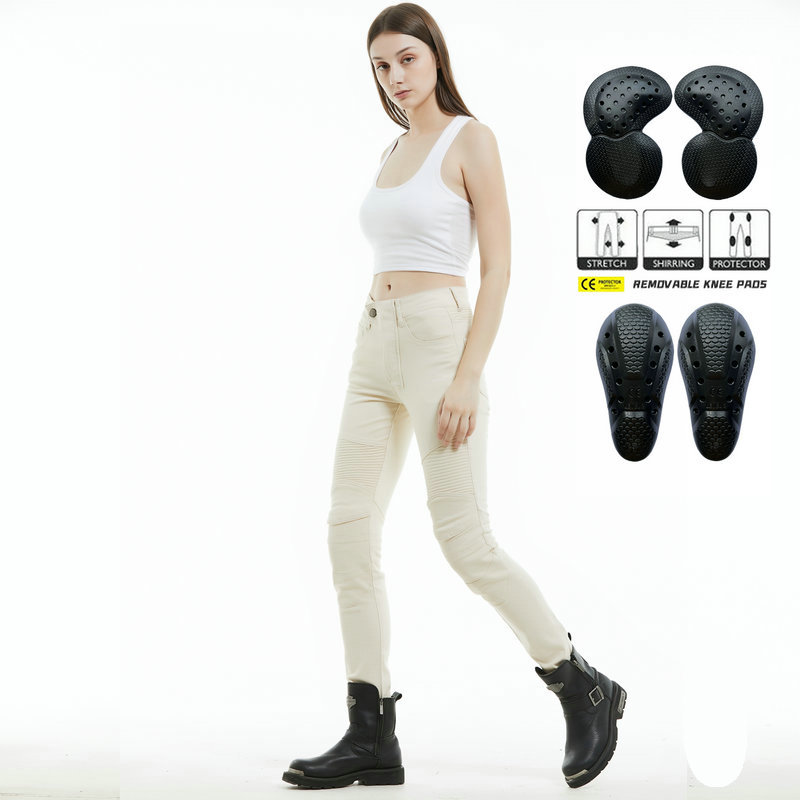 VOLERO motocicleta jeans de las mujeres Caballero vintage beige casual ciclismo pantalones estiramiento a prueba de agua pantalones de coche