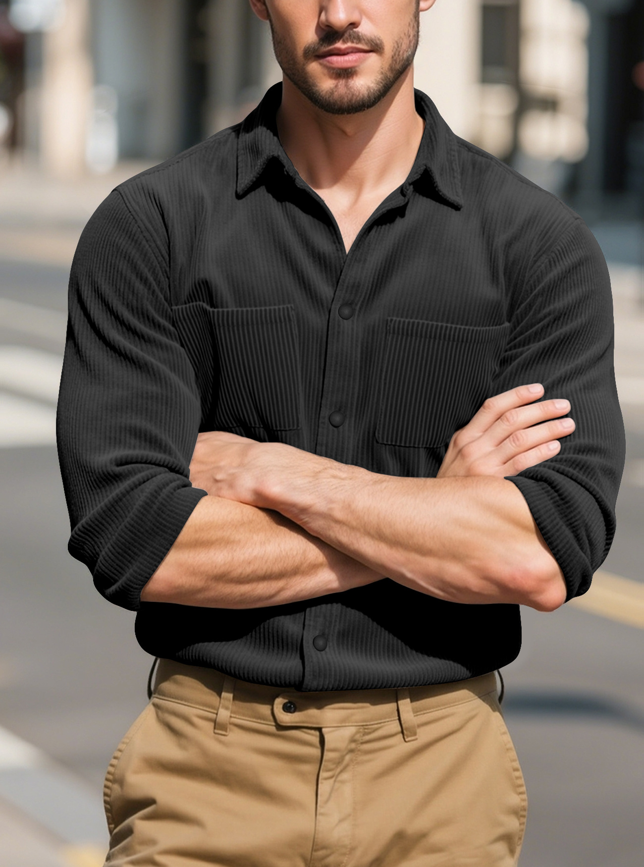 2024 primavera y otoño transfronterizos nueva camisa de manga larga de moda europea y americana con solapa casual chaqueta de velcro para hombre
