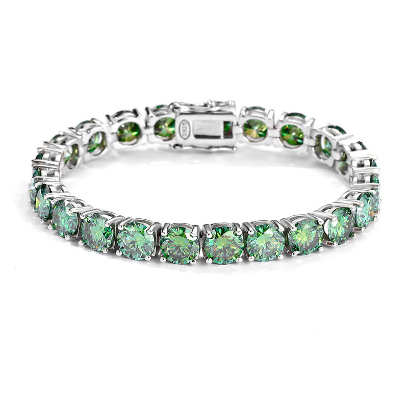10 Points 30 Points 50 Points 1 Carat Dark Green Diamond Bracelet for Couples, 925 Silver Niche Design Full Diamond Single Row Tennis Chain for Women