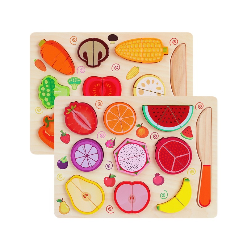 Las verduras y las frutas de madera de los niños cortadas para ver los juguetes físicos del rompecabezas 2-3 años de edad casa de juego femenina educación temprana material didáctico al por mayor