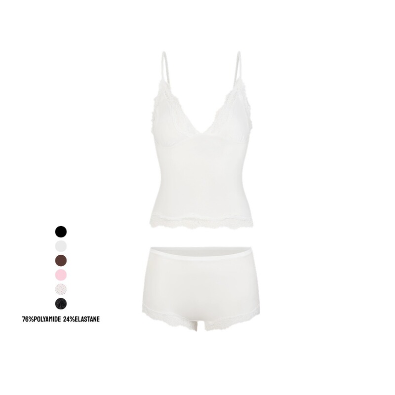 Triangle Cami&Boy Short Lace Shapewear Non-Padded Suspender Set Skim* Same Style Two-Piece Set