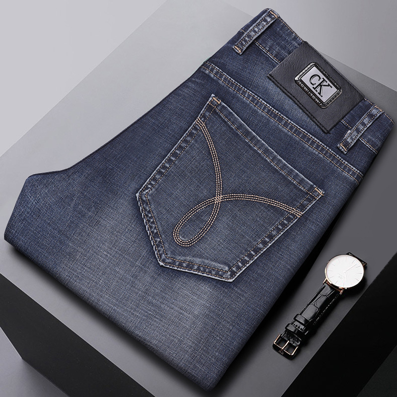 Summer Men's Thin Jeans Straight Loose Stretch Pants Summer Thin Business Casual Versatile Men's Long Pants