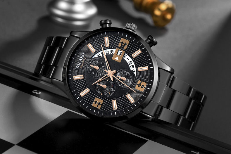 montre homme numérique à trois yeux avec calendrier tendance montre homme en acier inoxydable montre ceinture en acier_voghion.com