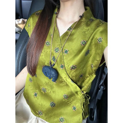 新しい中国風のハイエンドグレーブルー蘭トップ女性のための 2025 夏の新しいライト高級ニッチエレガントなベスト