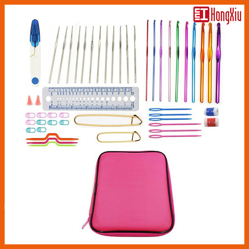Set de ganchillo metálico 22 piezas, funda de cuero, color aluminio, tejido a ganchillo, 100 uds disponibles