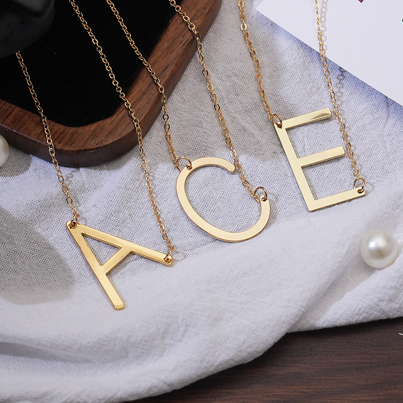 European and American Cross-Border Amazon 26 English Letters Ol Simple and Exquisite Elegant Stainless Steel Chain 2025 New Model