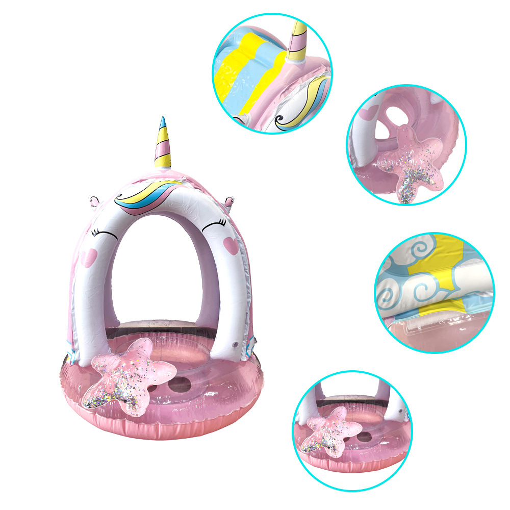 Anillo de asiento de bebé a prueba de sol anillo de asiento inflable para niños anillo de natación para niños anillo de asiento de cámara de aire doble sombrilla