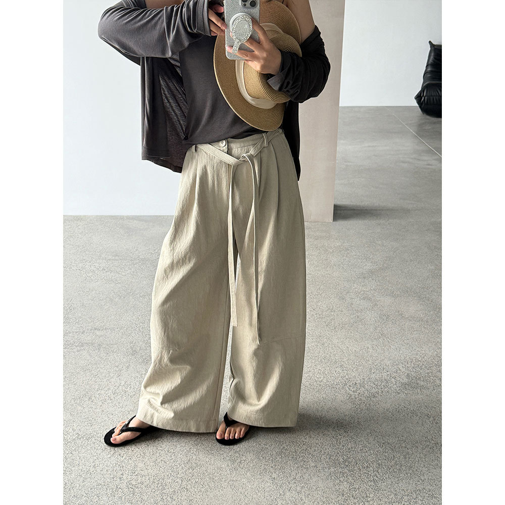 【王琪芝】设计感小众高腰显瘦系带休闲裤女春夏阔腿直筒裤WQ199