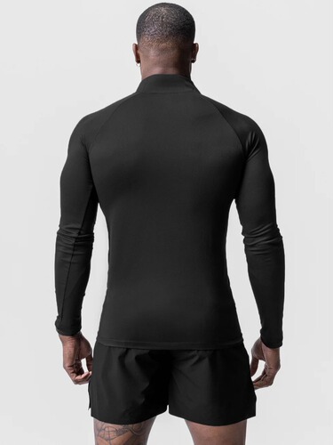 Men's European and American Sports Fitness Compression Spandex Half-Zip Dry-Wicking Solid Color Exercise Long-Sleeve Top