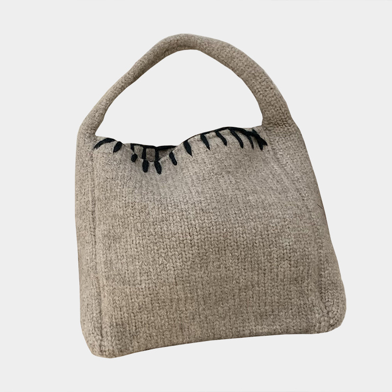 Nuevo bolso de tejido de otoño y invierno atmósfera sensación de bolsa de cesta de verduras bolso de tejido a mano bolso de lana de moda bolso de hombro
