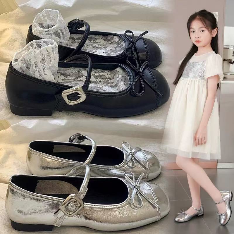 Girls' Bow-Knot Leather Shoes Princess Shoes 2026 Summer New Ballet Shoes Soft-Soled Single Shoes Kidsren's Low-Top Beanie Shoes