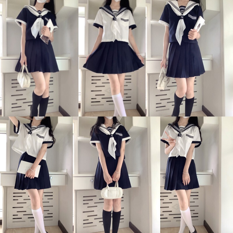 Authentic Original Japanese Jk Uniform Sailor Suit Set Long and Short Sleeve Student School Style Basic Navy Japanese Style