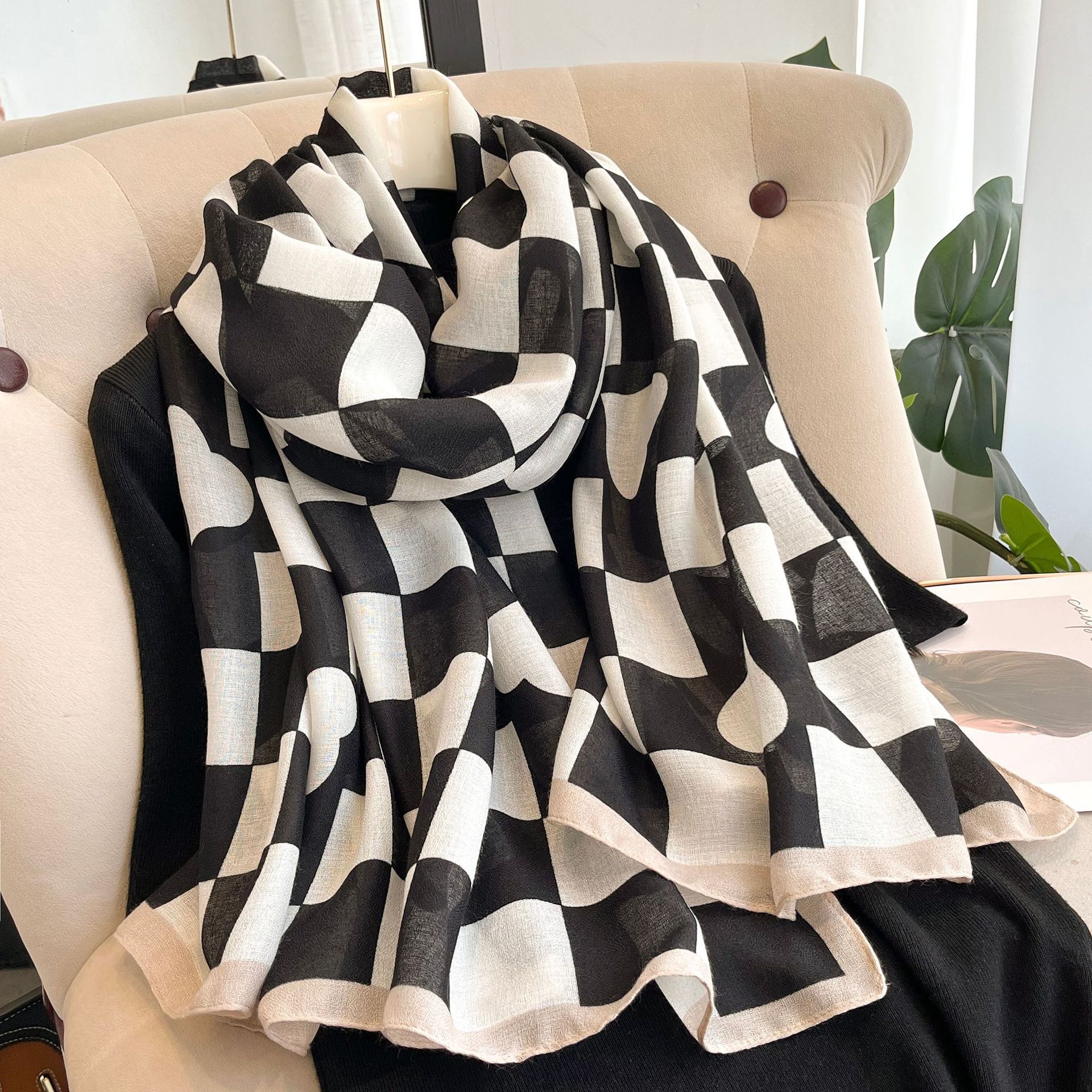 Sciarpa Donna 2023 Sciarpa in cotone e canapa primaverile e autunnale Sciarpa calda autunnale e invernale Camera estiva con aria condizionata_voghion.com